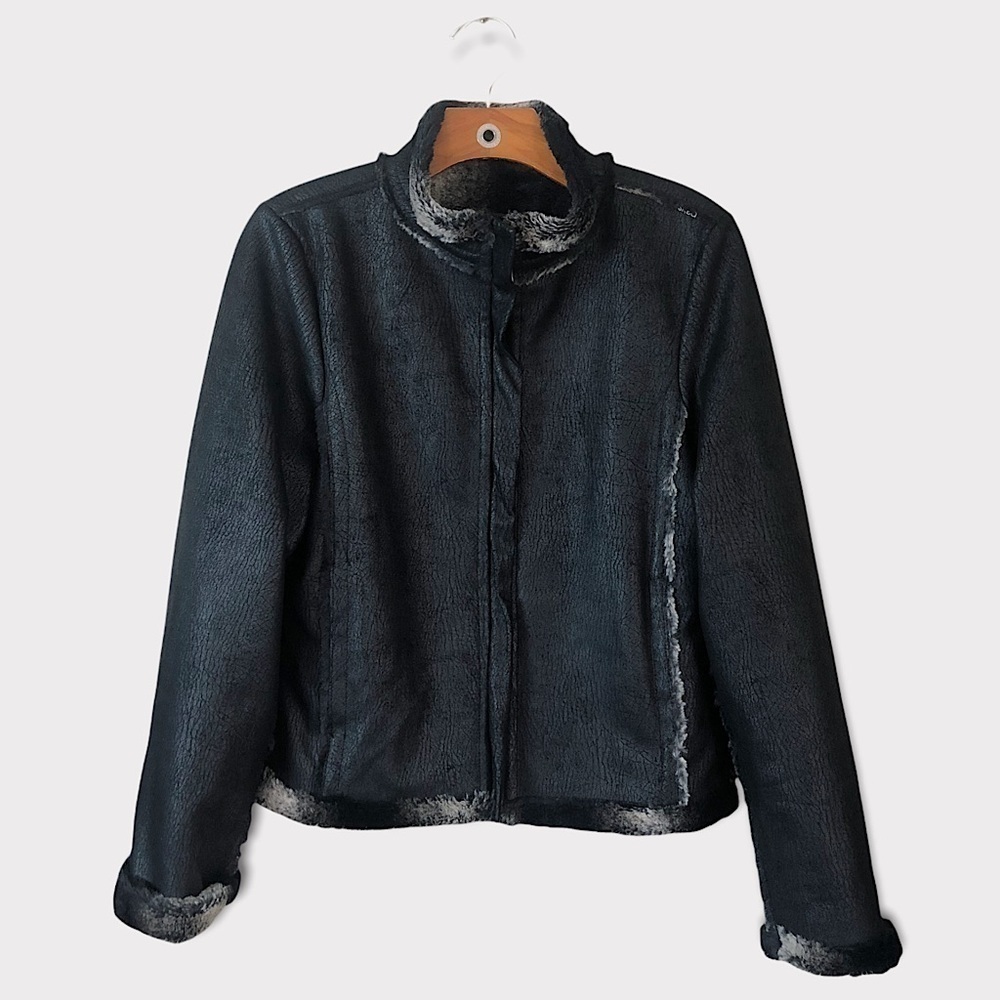 Skea Vail Shearling Faux Fur Black Coat Winter Jacket Size 8